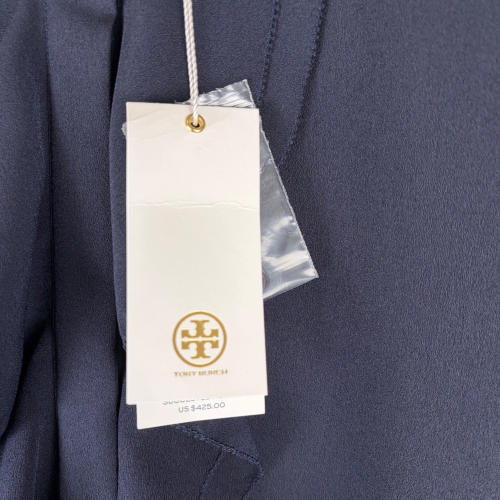 Tory Burch Jane Navy Ruffle Front Long Sleeve Shift Dress Size 14 NWT - Picture 12 of 14